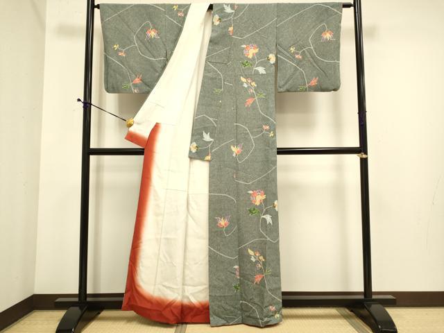 平和屋着物□上質な小紋 更紗花文 正絹 逸品 DABE9573du