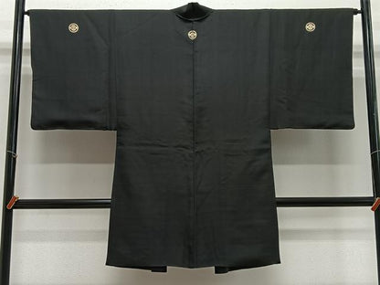 平和屋着物∞男性　長羽織　黒紋付　正絹　逸品　CABE5126ua