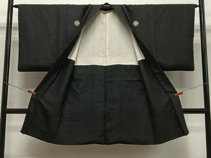 平和屋着物∞男性　長羽織　黒紋付　正絹　逸品　CABE5126ua