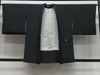 平和屋着物＃羽織　総刺繍　枝菊文　黒地　正絹　逸品　CABE5146ua