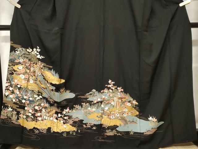 平和屋着物■豪華黒留袖　御所車流水花文　金彩　正絹　逸品　CABF4093ev