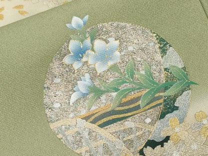 平和屋着物■訪問着　遠山草花丸文　暈し染め　金銀彩　正絹　逸品　CABF4085ev