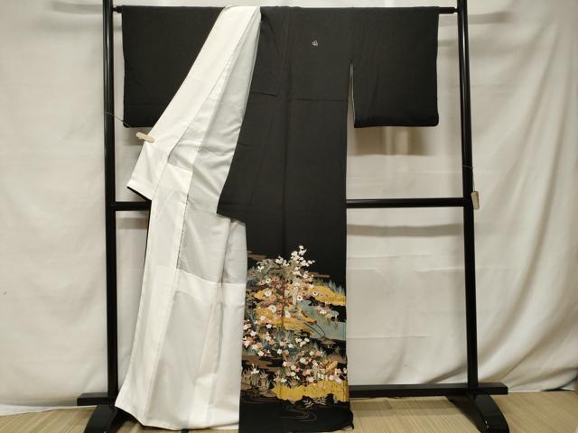 平和屋着物■豪華黒留袖　御所車流水花文　金彩　正絹　逸品　CABF4093ev