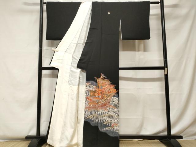 平和屋着物■豪華黒留袖 作家物 駒刺繍 立波舟花文 暈し染め 金彩 正絹 逸品 CABF4159ev