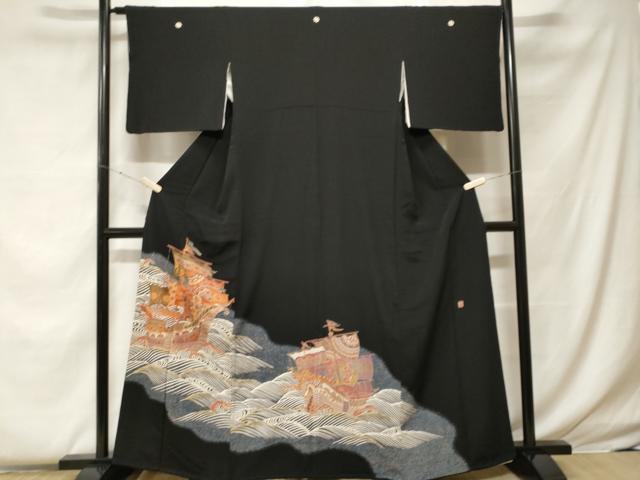 平和屋着物■豪華黒留袖 作家物 駒刺繍 立波舟花文 暈し染め 金彩 正絹 逸品 CABF4159ev
