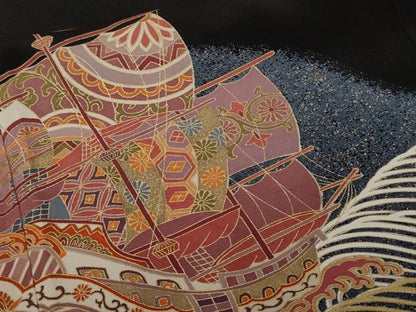 平和屋着物■豪華黒留袖 作家物 駒刺繍 立波舟花文 暈し染め 金彩 正絹 逸品 CABF4159ev