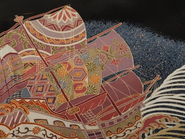 平和屋着物■豪華黒留袖 作家物 駒刺繍 立波舟花文 暈し染め 金彩 正絹 逸品 CABF4159ev