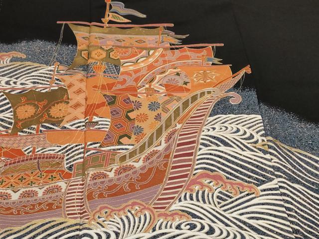 平和屋着物■豪華黒留袖 作家物 駒刺繍 立波舟花文 暈し染め 金彩 正絹 逸品 CABF4159ev