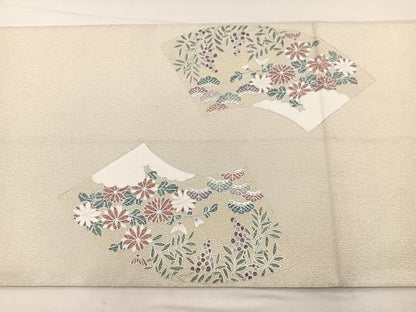平和屋着物◎太鼓柄袋帯　綴れ　地紙花車文　銀彩　正絹　逸品　BAAX2241hv
