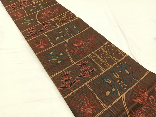 平和屋着物◎六通柄　本袋帯　石摺唐糸　更紗花文　正絹　逸品　BAAX2242hv