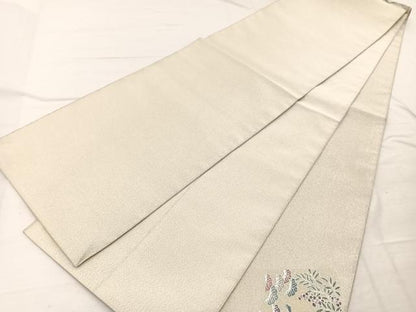 平和屋着物◎太鼓柄袋帯　綴れ　地紙花車文　銀彩　正絹　逸品　BAAX2241hv
