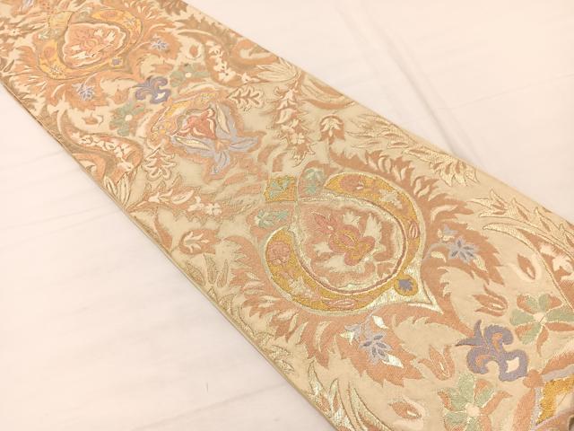 平和屋着物◎西陣　服部織物謹製　六通柄　本袋帯　唐織　華更紗　金糸　三越扱い　正絹　逸品　BAAX2217hv