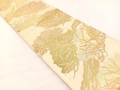 平和屋着物◎六通柄袋帯　老松　金糸　正絹　逸品　BAAX2207hv