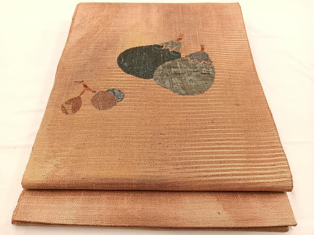 平和屋着物▽太鼓柄　京袋帯　スリーシーズン　春夏秋　紬地　成り物　金糸　正絹　逸品　BAAX2262hv