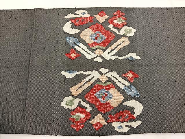 平和屋着物◎八寸名古屋帯　紬地　花菱文　銀糸　正絹　逸品　BAAX2259hv