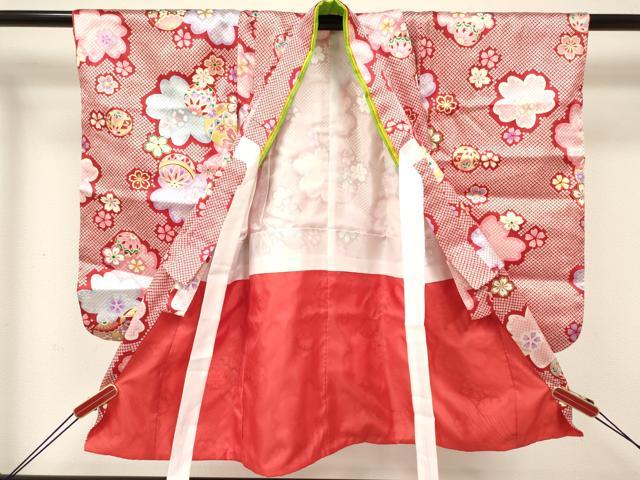 平和屋着物[]七五三 女の子 ３歳 祝着 三つ身 長襦袢(単衣・半衿刺繍)・被布セット 鞠舞桜文 金彩 逸品 DABE7024ma