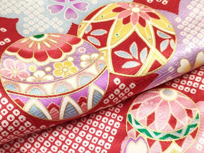 平和屋着物[]七五三　女の子　３歳　祝着　三つ身　長襦袢(単衣・半衿刺繍)・被布セット　鞠舞桜文　金彩　逸品　DABE7024ma