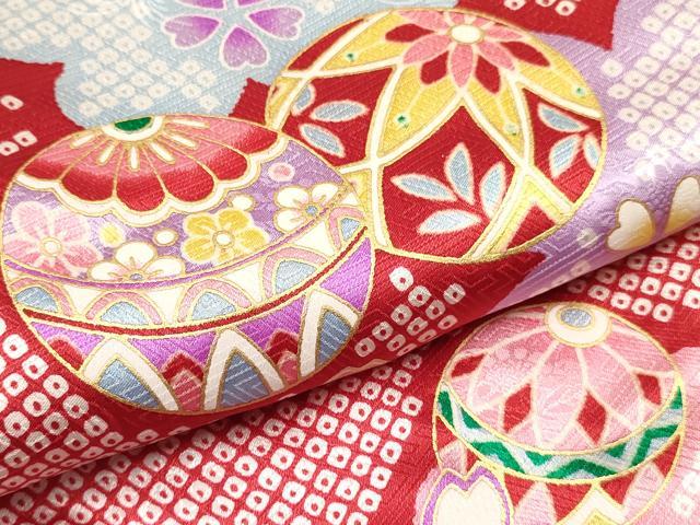 平和屋着物[]七五三 女の子 ３歳 祝着 三つ身 長襦袢(単衣・半衿刺繍)・被布セット 鞠舞桜文 金彩 逸品 DABE7024ma