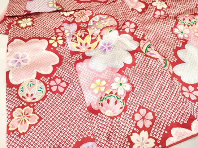 平和屋着物[]七五三 女の子 ３歳 祝着 三つ身 長襦袢(単衣・半衿刺繍)・被布セット 鞠舞桜文 金彩 逸品 DABE7024ma