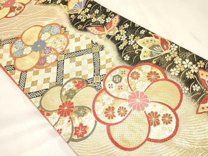平和屋着物[]女の子　子供　全通柄袋帯　花蝶文　金糸　逸品　DABE7018ma