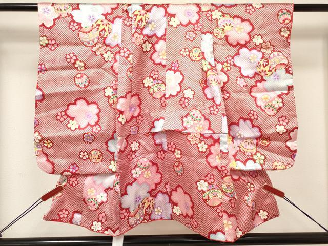 平和屋着物[]七五三　女の子　３歳　祝着　三つ身　長襦袢(単衣・半衿刺繍)・被布セット　鞠舞桜文　金彩　逸品　DABE7024ma