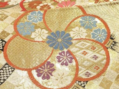 平和屋着物[]女の子　子供　全通柄袋帯　花蝶文　金糸　逸品　DABE7018ma