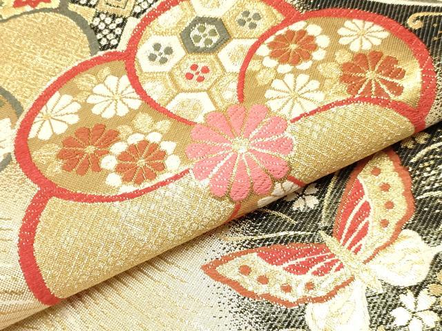 平和屋着物[]女の子　子供　全通柄袋帯　花蝶文　金糸　逸品　DABE7018ma