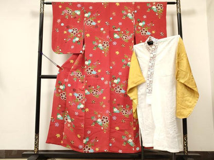 平和屋着物∵女の子　十三参り　子供　祝着・肌襦袢セット　草花文　鬼しぼ縮緬　逸品　DABE7026ma