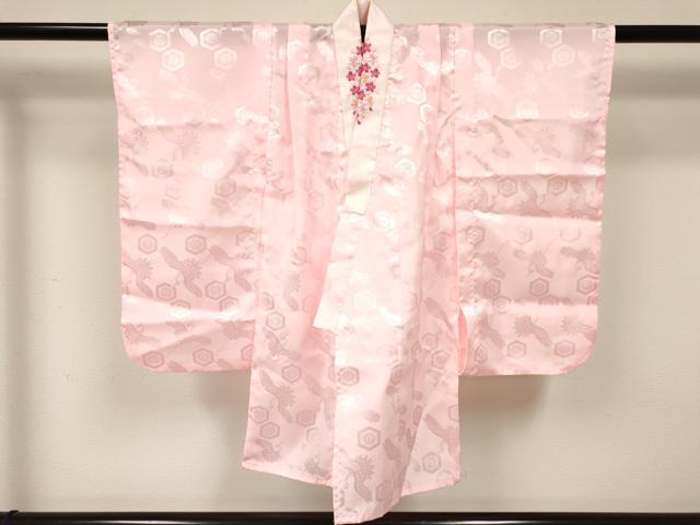 平和屋着物[]七五三　女の子　３歳　祝着　三つ身　長襦袢(単衣・半衿刺繍)・被布セット　鞠舞桜文　金彩　逸品　DABE7024ma