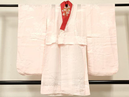 平和屋着物∵女の子　十三参り　子供　祝着・長襦袢(無双仕立て・半衿刺繍)セット　駒刺繍　花車文　暈し染め　金彩　逸品　DABE7029ma