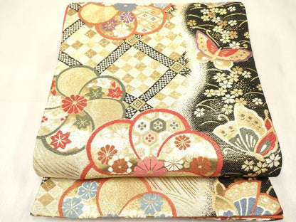 平和屋着物[]女の子　子供　全通柄袋帯　花蝶文　金糸　逸品　DABE7018ma