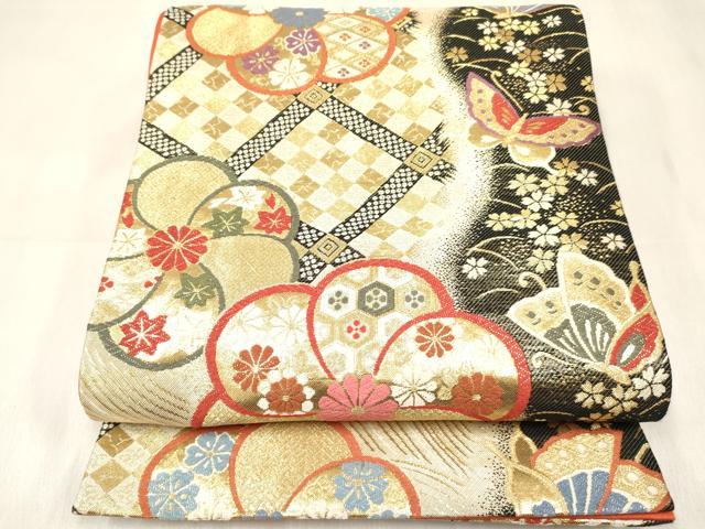 平和屋着物[]女の子　子供　全通柄袋帯　花蝶文　金糸　逸品　DABE7018ma