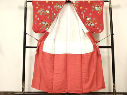 平和屋着物∵女の子　十三参り　子供　祝着・肌襦袢セット　草花文　鬼しぼ縮緬　逸品　DABE7026ma