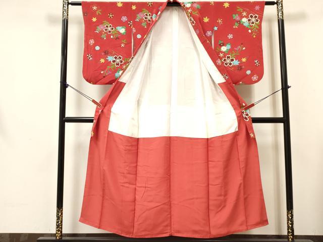 平和屋着物∵女の子　十三参り　子供　祝着・肌襦袢セット　草花文　鬼しぼ縮緬　逸品　DABE7026ma