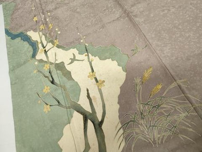 平和屋着物●創業130年　江戸染繍友禅　大彦　訪問着　刺繍　花鳥舞蝶文　金糸　正絹　逸品　AABI2530cs