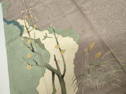 平和屋着物●創業130年　江戸染繍友禅　大彦　訪問着　刺繍　花鳥舞蝶文　金糸　正絹　逸品　AABI2530cs