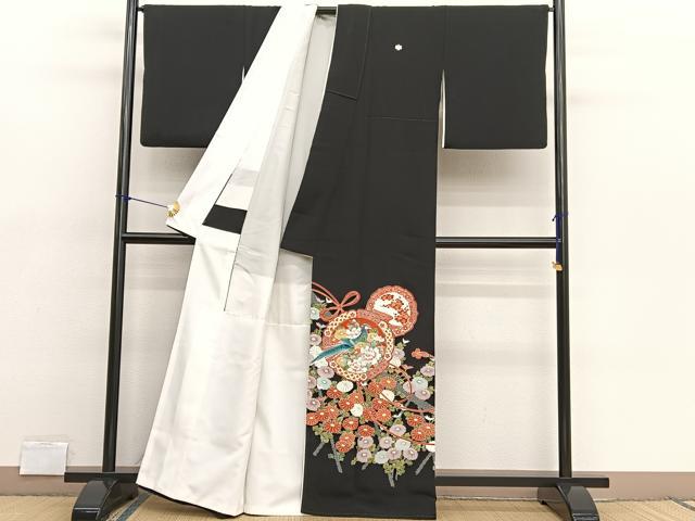 平和屋着物□豪華黒留袖 友禅 作家物 鏡裏花鳥文 正絹 逸品