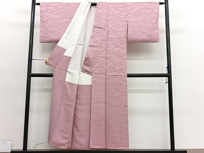 平和屋着物■上質な色無地　若松地紋　宍色　正絹　逸品　BAAX2044hv