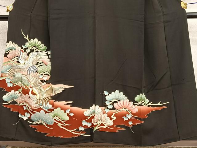 平和屋着物■豪華黒留袖 刺繍 松飛鶴文 金銀彩 正絹 逸品 BAAX2040hv