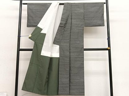 平和屋着物■上質なお召　幾何学文様　正絹　逸品　BAAX2051hv