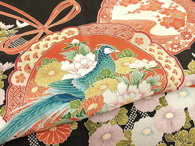 平和屋着物□豪華黒留袖 友禅 作家物 鏡裏花鳥文 正絹 逸品
