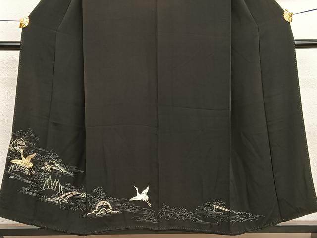 平和屋着物■豪華黒留袖　手描き　駒刺繍　飛鶴風景文　銀彩　正絹　逸品　BAAX2053hv