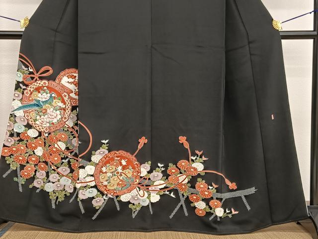 平和屋着物●豪華黒留袖　友禅　作家物　飛鶴松梅文　正絹　逸品　CABC6772yc 平和屋着物○森青山 黒留袖 松竹梅文 金彩 正絹 逸品 AABG7600ph