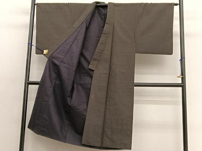 平和屋着物■男性　紬　色無地　藍媚茶色　正絹　逸品　BAAX2042hv