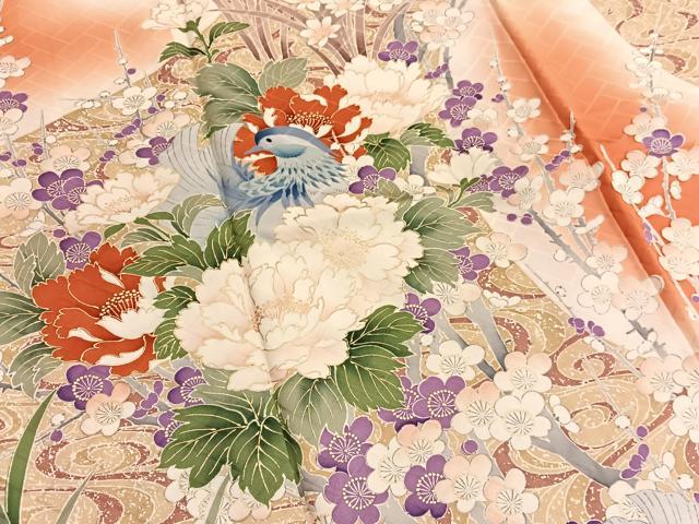 平和屋着物□豪華振袖 流水鴛鴦花文 暈し染め 金彩 正絹 逸品