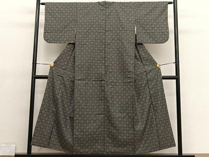平和屋着物■上質なお召 菱文様 黒地 正絹 逸品 BAAX2065hv