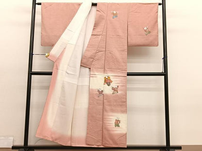 平和屋着物■訪問着 紬地 手描き 唐子遊び 金彩 正絹 逸品 BAAX2085hv