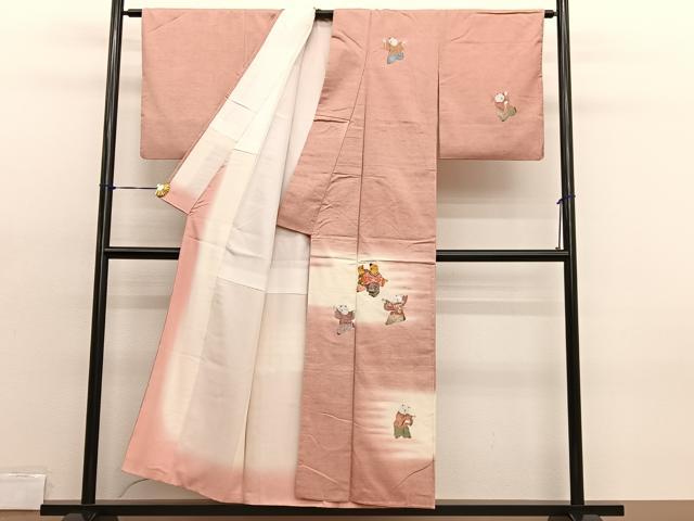 平和屋着物■訪問着 紬地 手描き 唐子遊び 金彩 正絹 逸品 BAAX2085hv