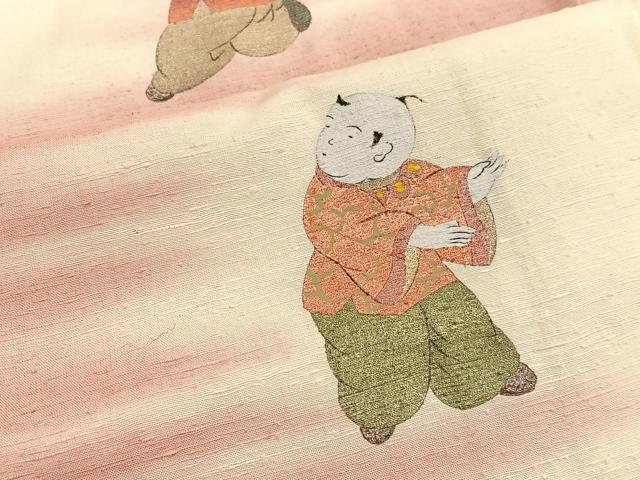 平和屋着物■訪問着 紬地 手描き 唐子遊び 金彩 正絹 逸品 BAAX2085hv