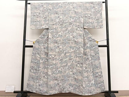 平和屋着物■上質な小紋　人物風景文　鬼しぼ縮緬　正絹　逸品　BAAX2116hv